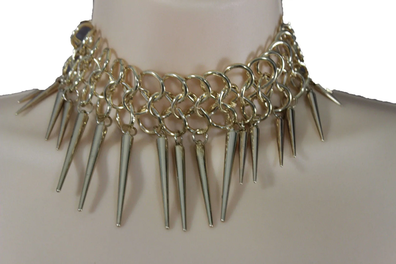 Gold Metal Multi Spikes NY Hip Hop Choker Necklace Sexy Gothic Jewelry