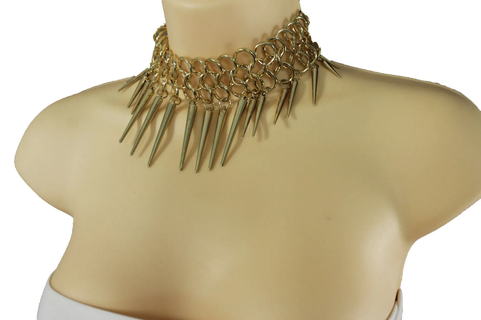 Gold Metal Multi Spikes NY Hip Hop Choker Necklace Sexy Gothic Jewelry