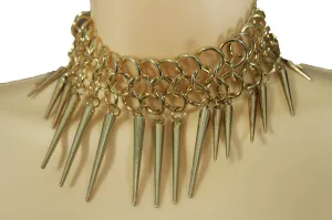 Gold Metal Multi Spikes NY Hip Hop Choker Necklace Sexy Gothic Jewelry