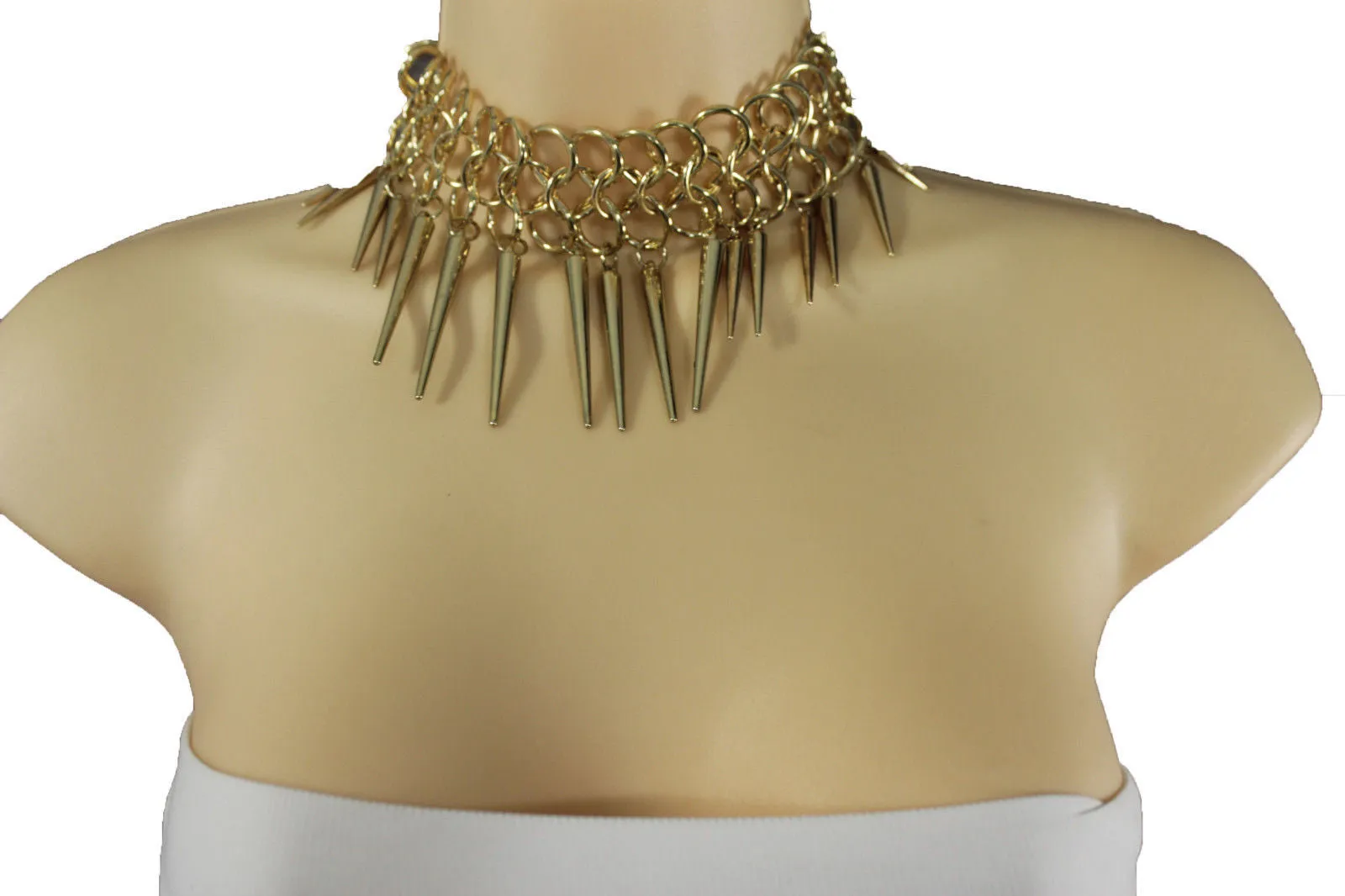 Gold Metal Multi Spikes NY Hip Hop Choker Necklace Sexy Gothic Jewelry