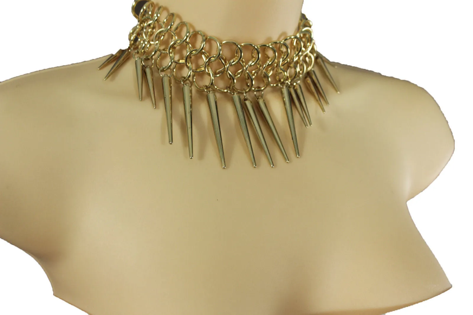 Gold Metal Multi Spikes NY Hip Hop Choker Necklace Sexy Gothic Jewelry