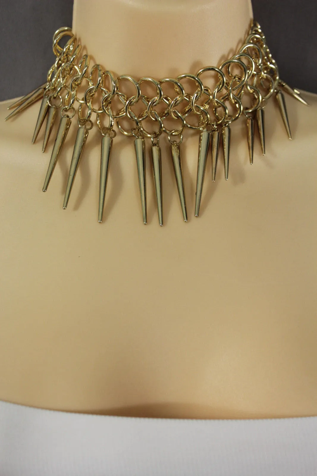 Gold Metal Multi Spikes NY Hip Hop Choker Necklace Sexy Gothic Jewelry