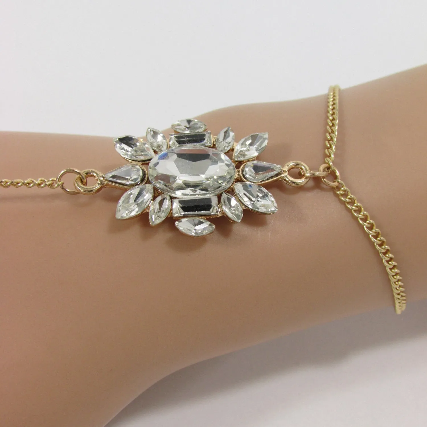 Gold Metal Thin Flower Charm Hand Chain Bracelet Beach Wedding Party Accessories