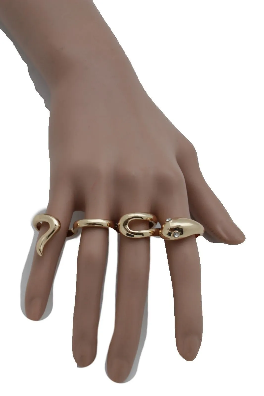 Gold Metal Wrap Around 4 Fingers Snake Band Long Ring