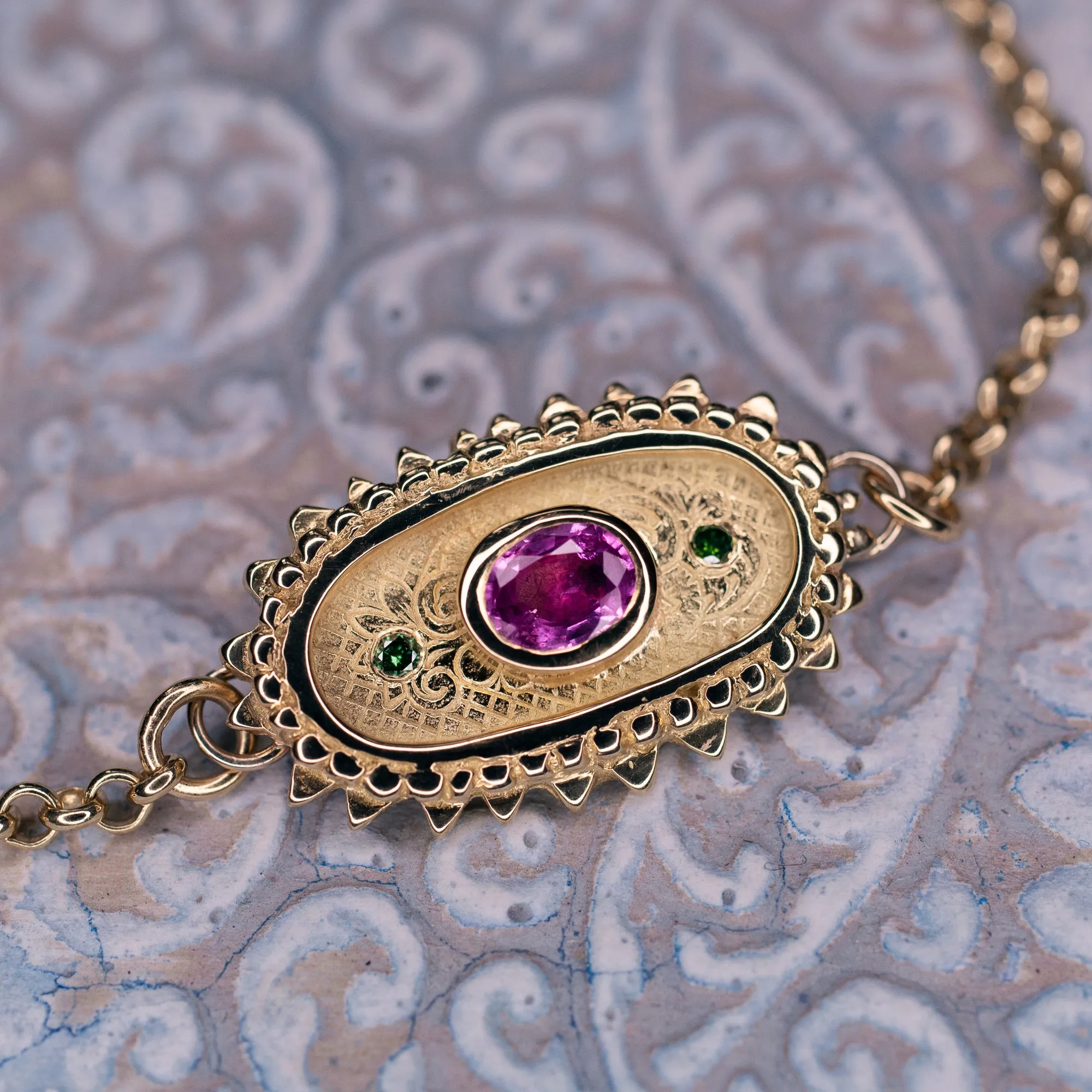 Gold, Pink Sapphire & Diamond Kinship Amulet Bracelet