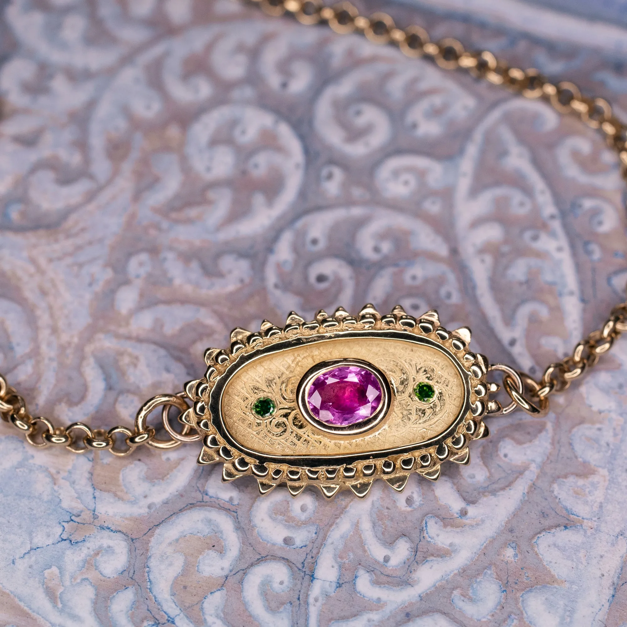 Gold, Pink Sapphire & Diamond Kinship Amulet Bracelet