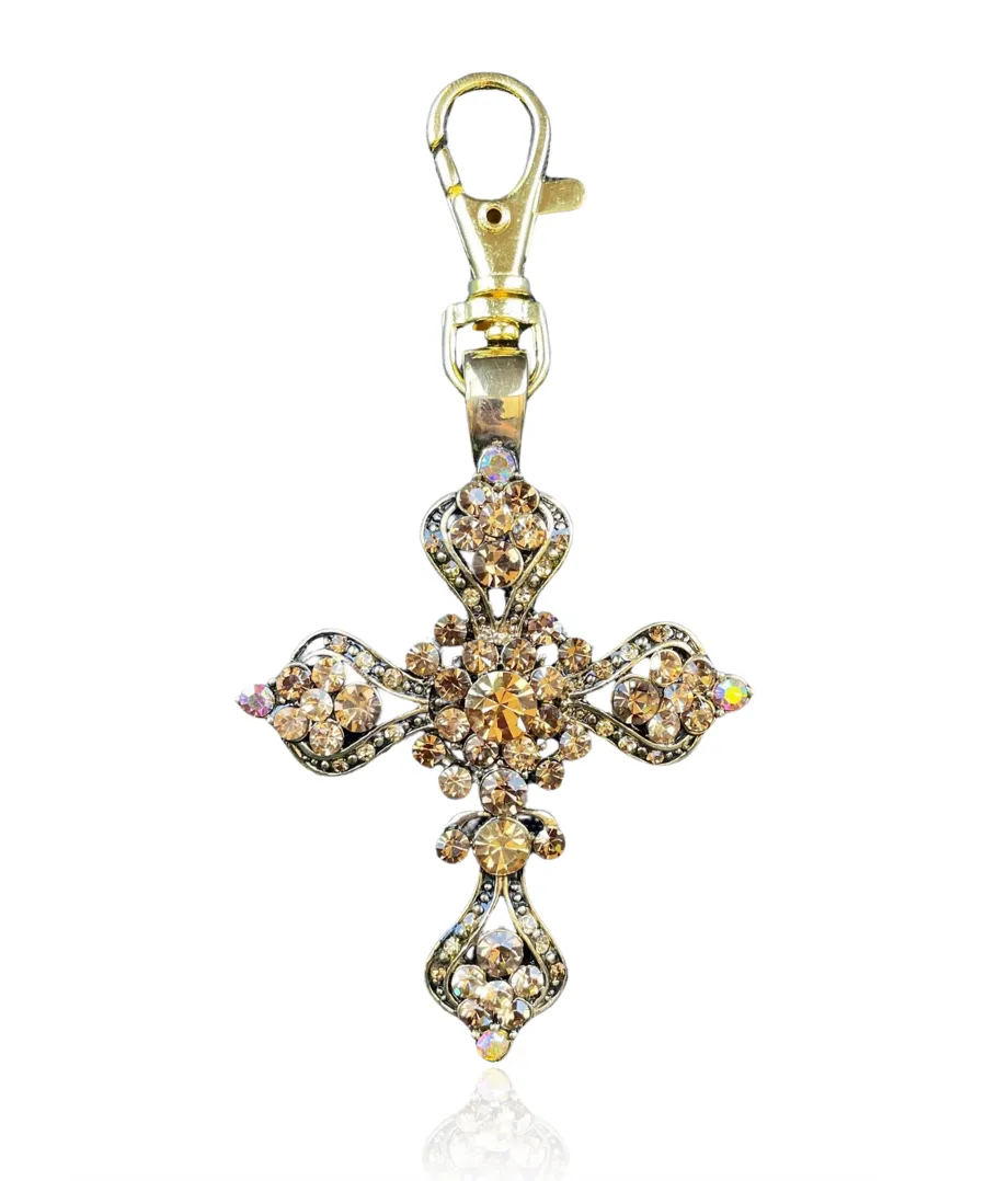 Gold Rhinestone Cross Bag Charm