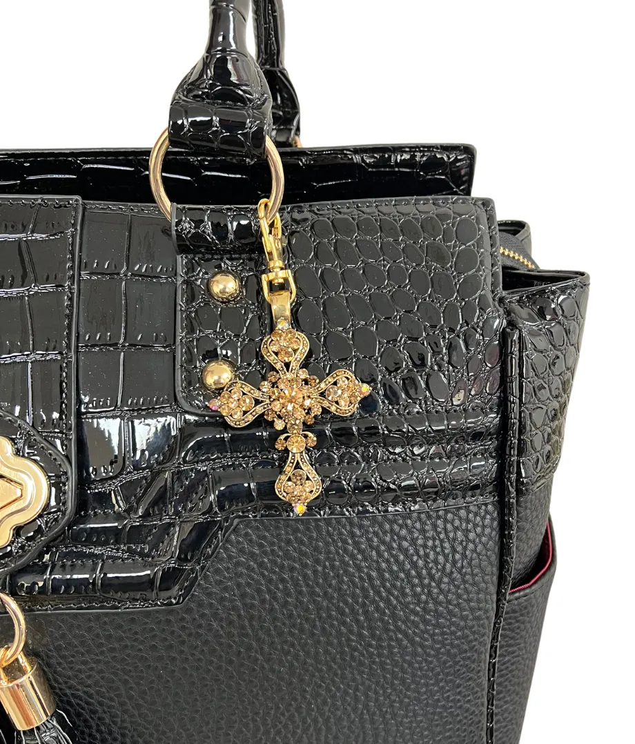 Gold Rhinestone Cross Bag Charm