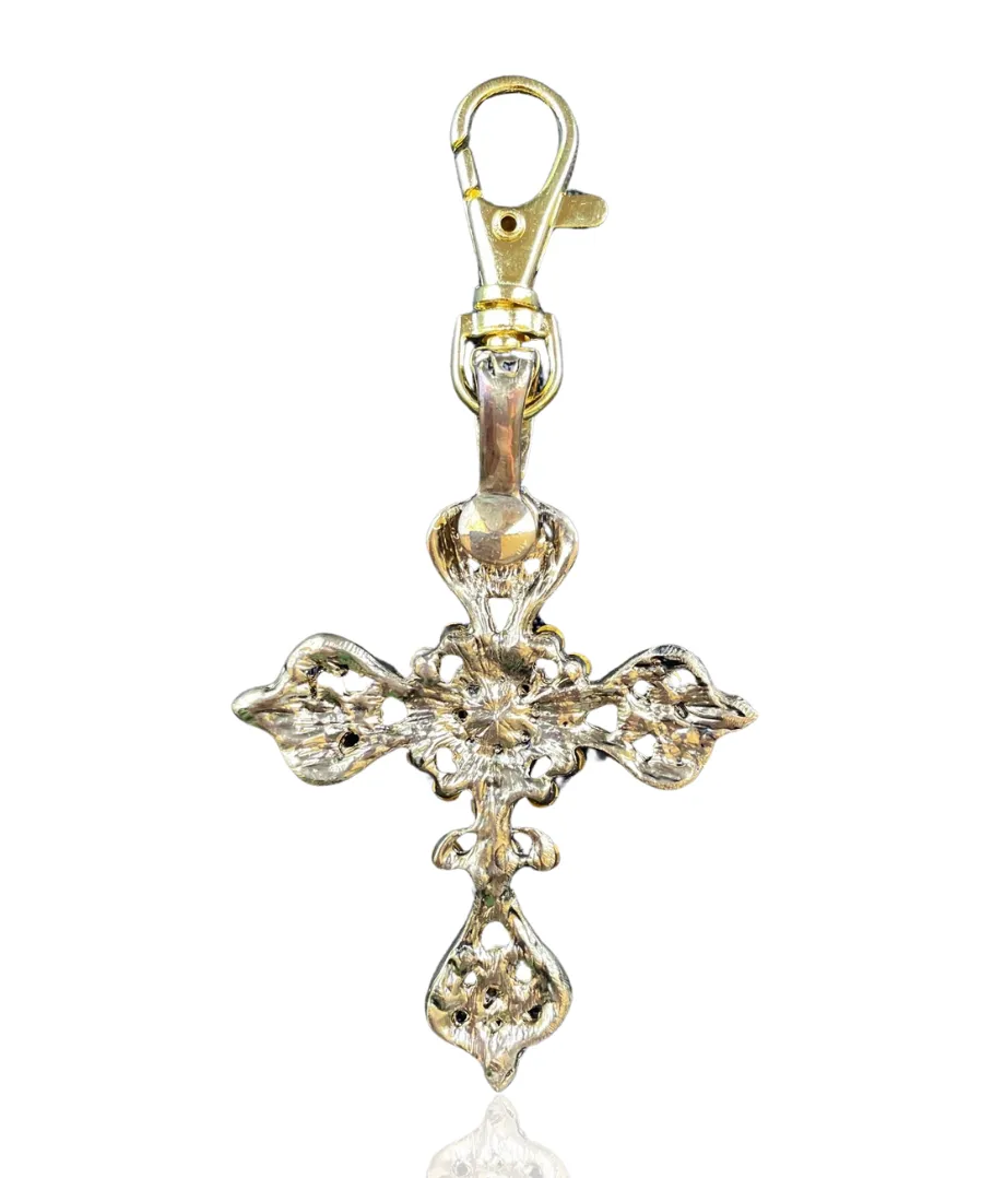 Gold Rhinestone Cross Bag Charm