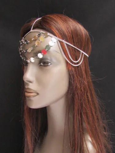 Gold Silver Metal Head Chain Multi Circlet Coin Bead Forehead