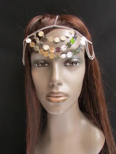 Gold Silver Metal Head Chain Multi Circlet Coin Bead Forehead