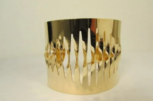 Gold Thin Metal Cuff Bracelet Cut Out Fans Shapes