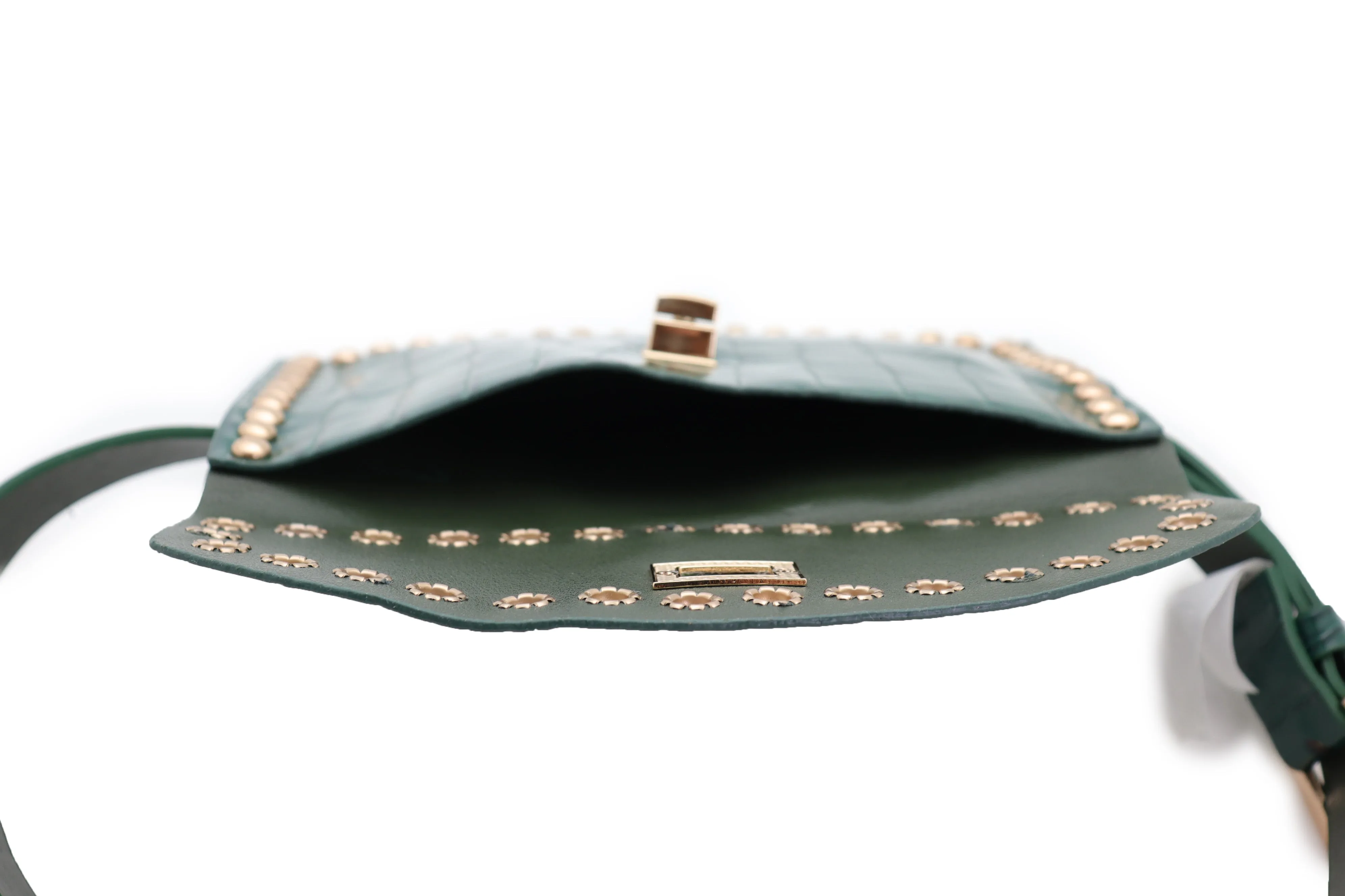 Green Faux Crocodile Leather Fashion Belt   Phone Purse Gold Metal Stud