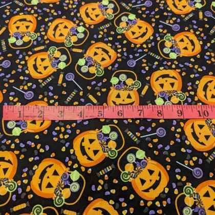 Halloween Fabric, Jack O' Lantern Pumpkins and Corn Candy