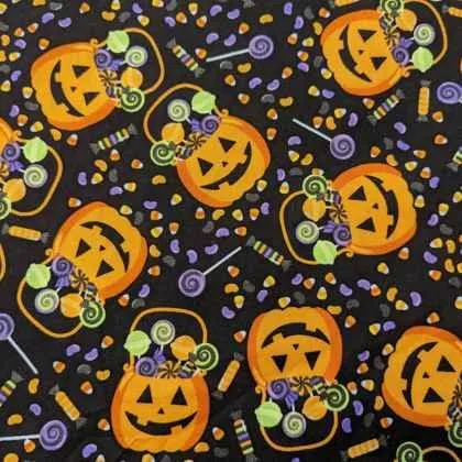 Halloween Fabric, Jack O' Lantern Pumpkins and Corn Candy