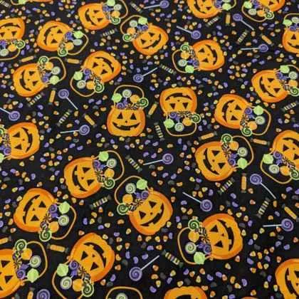 Halloween Fabric, Jack O' Lantern Pumpkins and Corn Candy