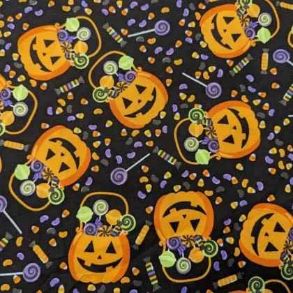 Halloween Fabric, Jack O' Lantern Pumpkins and Corn Candy