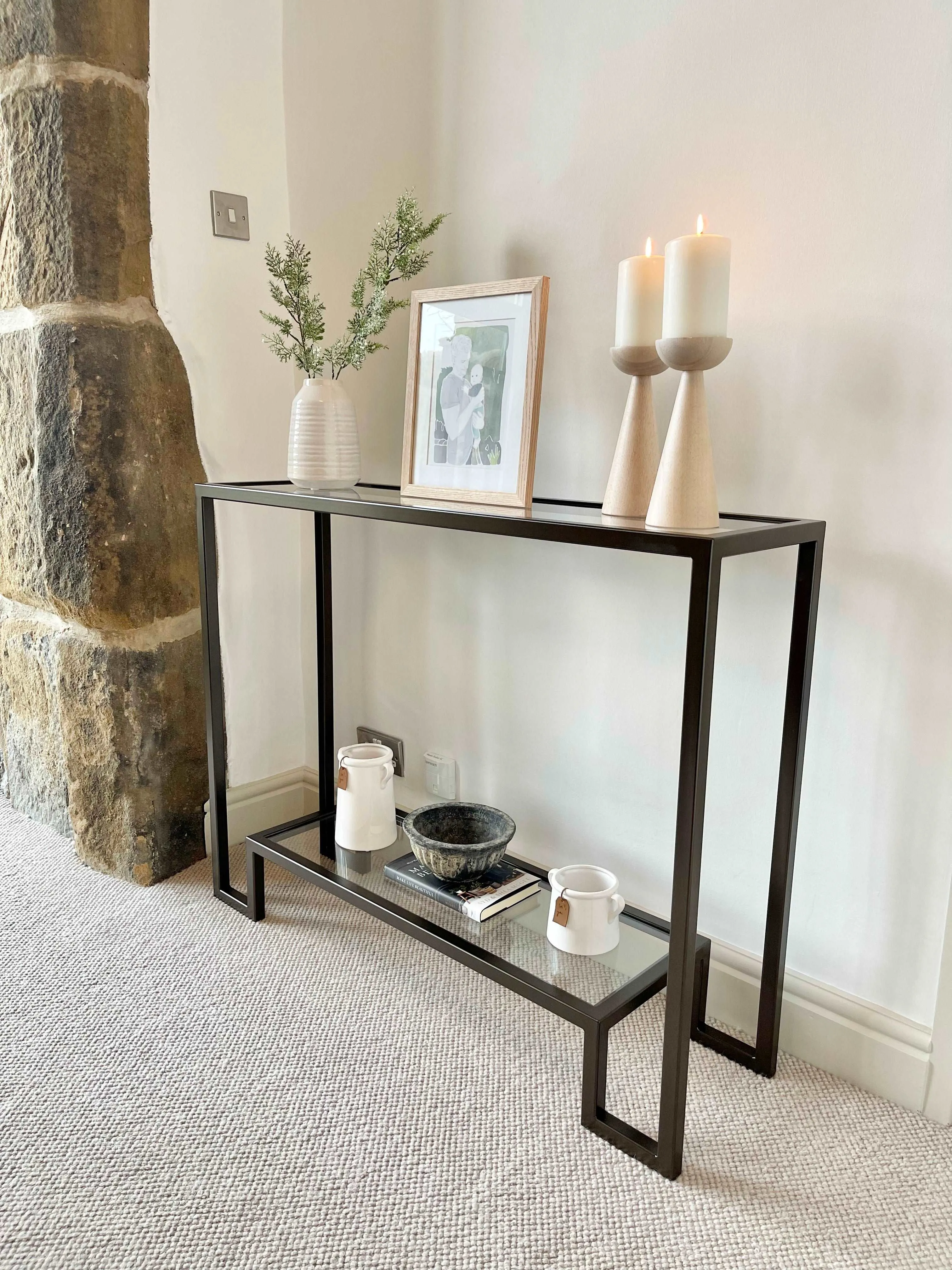 Hudson Glass Metal Console Table - Dark Bronze