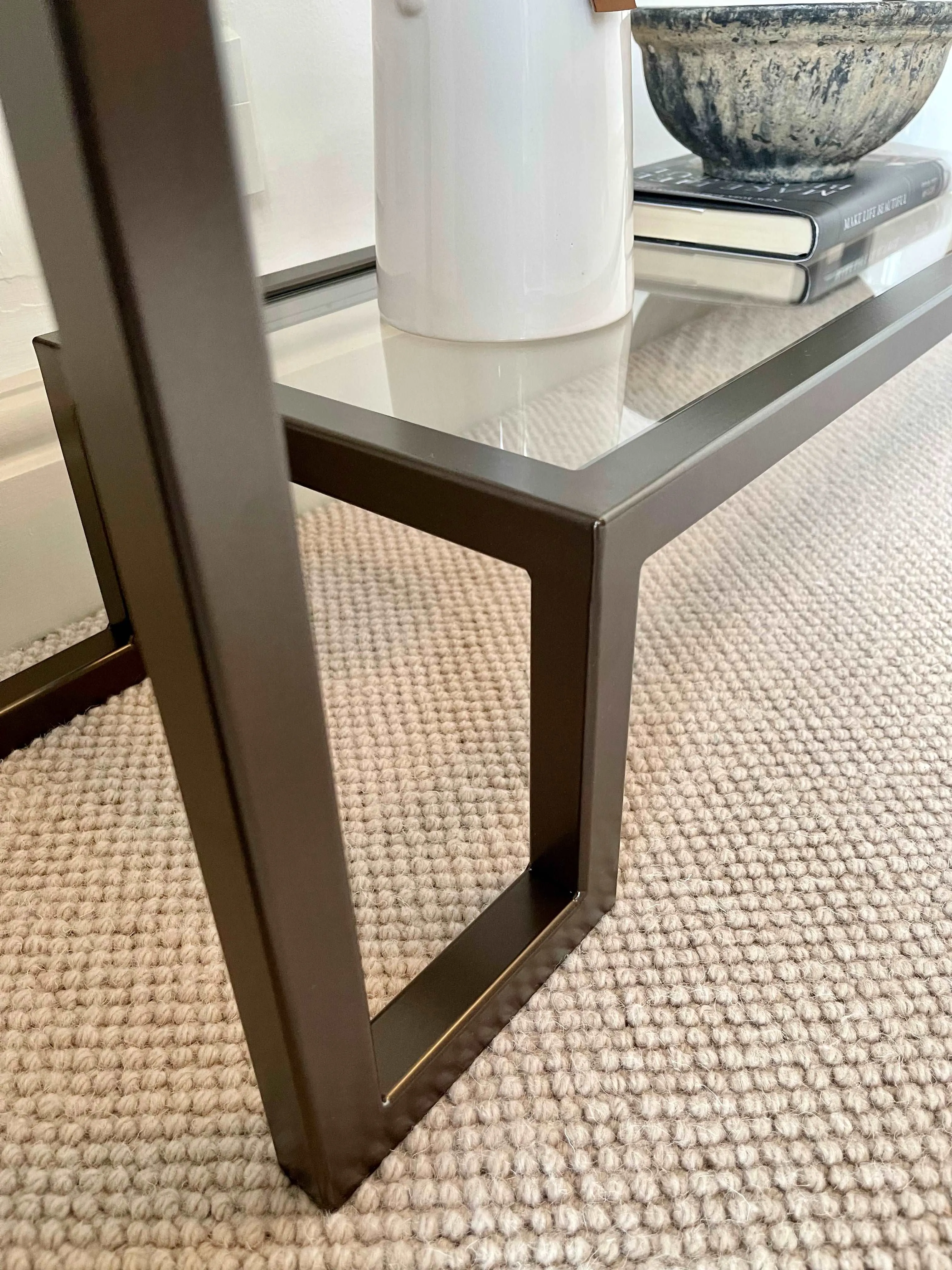 Hudson Glass Metal Console Table - Dark Bronze