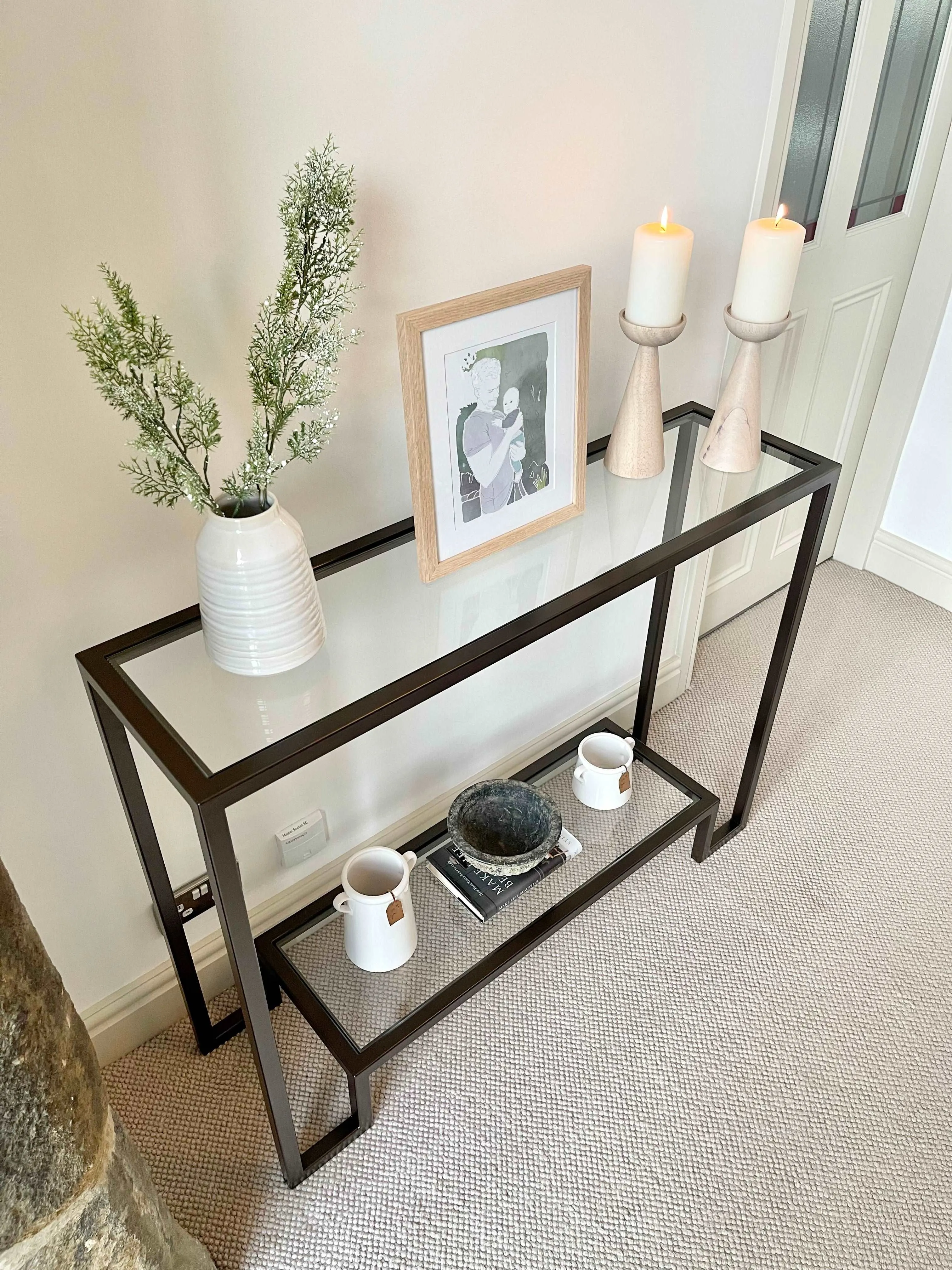 Hudson Glass Metal Console Table - Dark Bronze