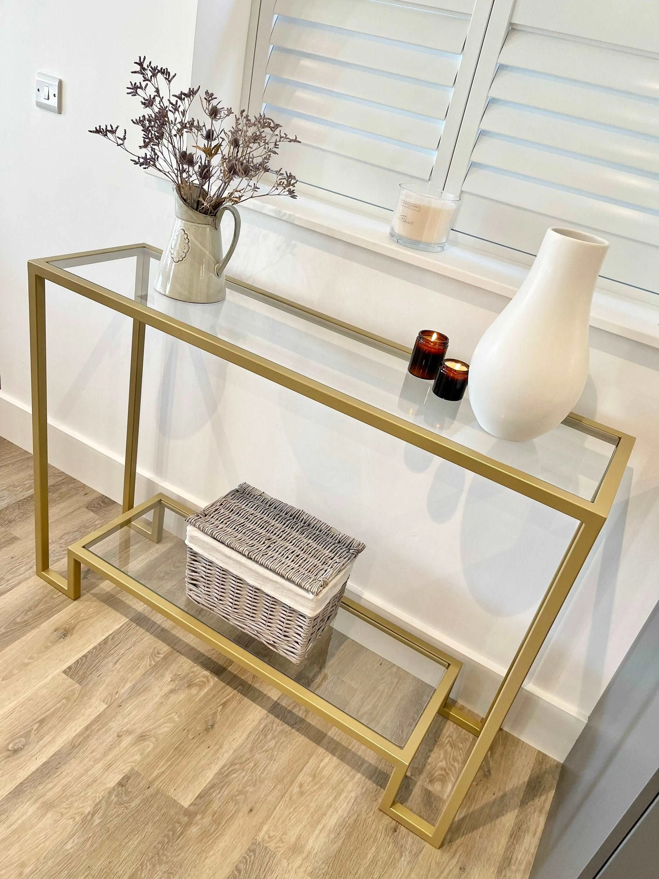 Hudson Glass Metal Console Table - Gold