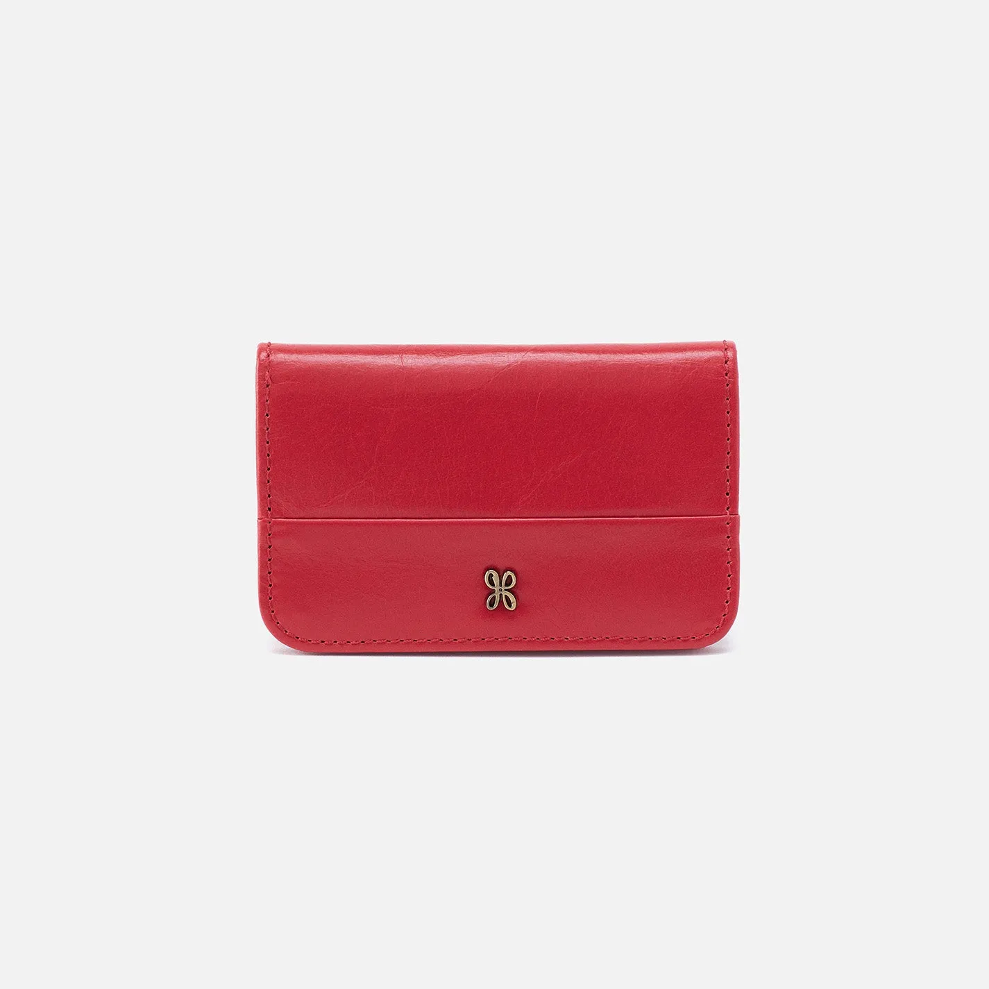 Jill Mini Card Case In Polished Leather - Hibiscus