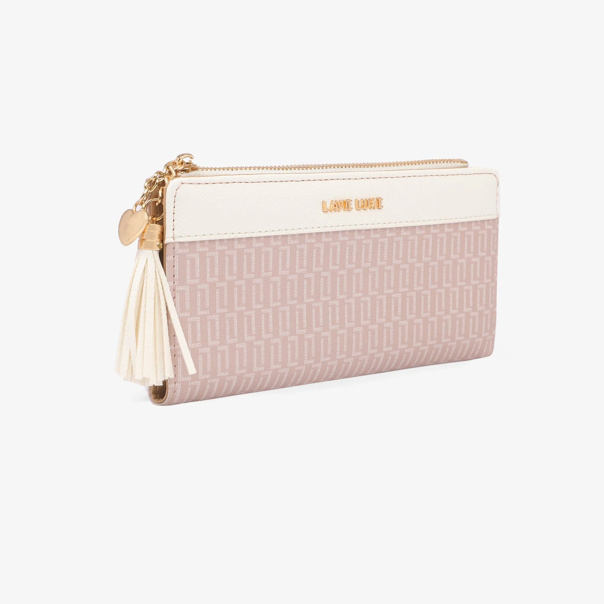 Lavie Luxe Mono Safain Pink Large Women's Bifold Zip Wallet