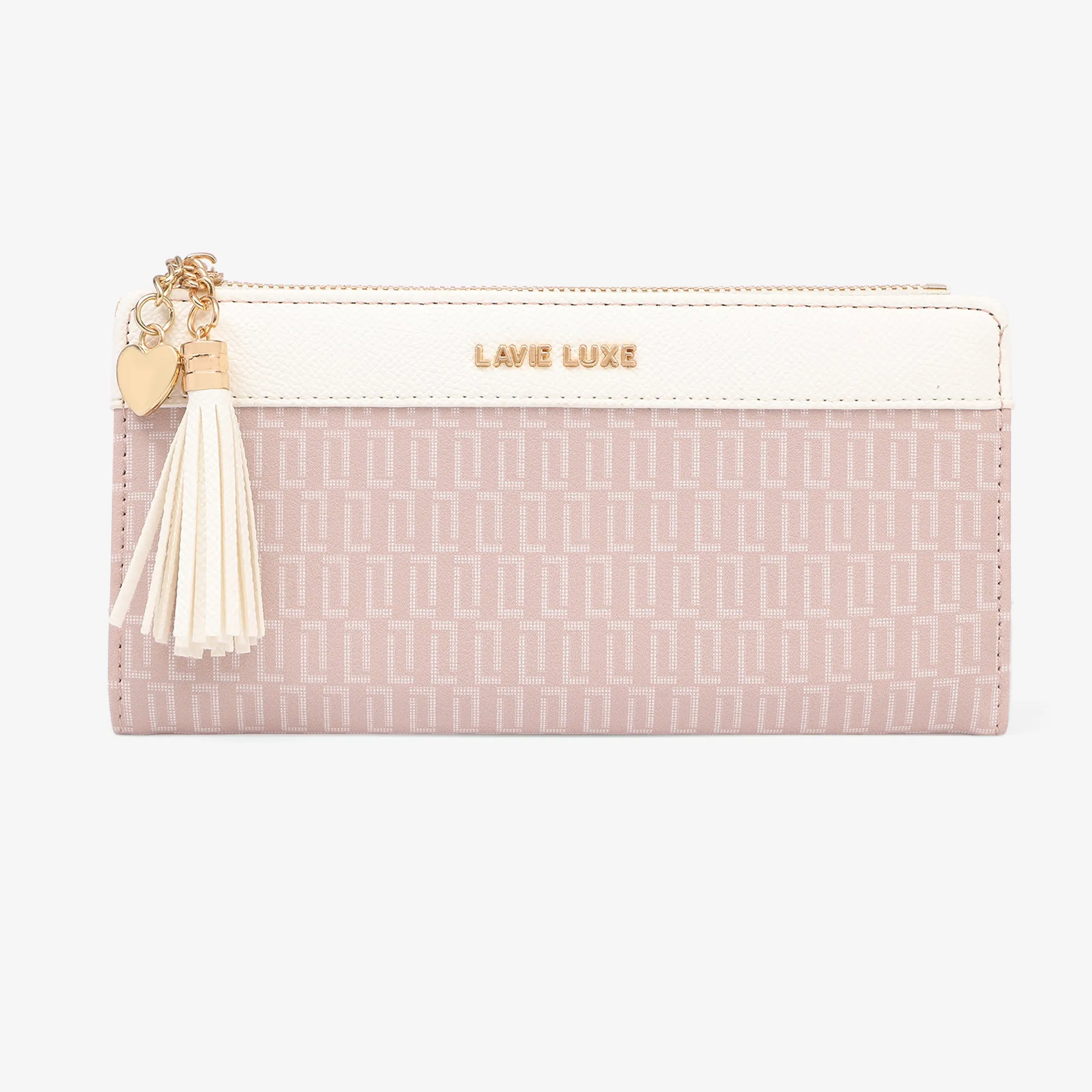 Lavie Luxe Mono Safain Pink Large Women's Bifold Zip Wallet