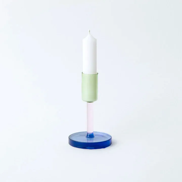 Medium Glass Candlestick Pink / Green