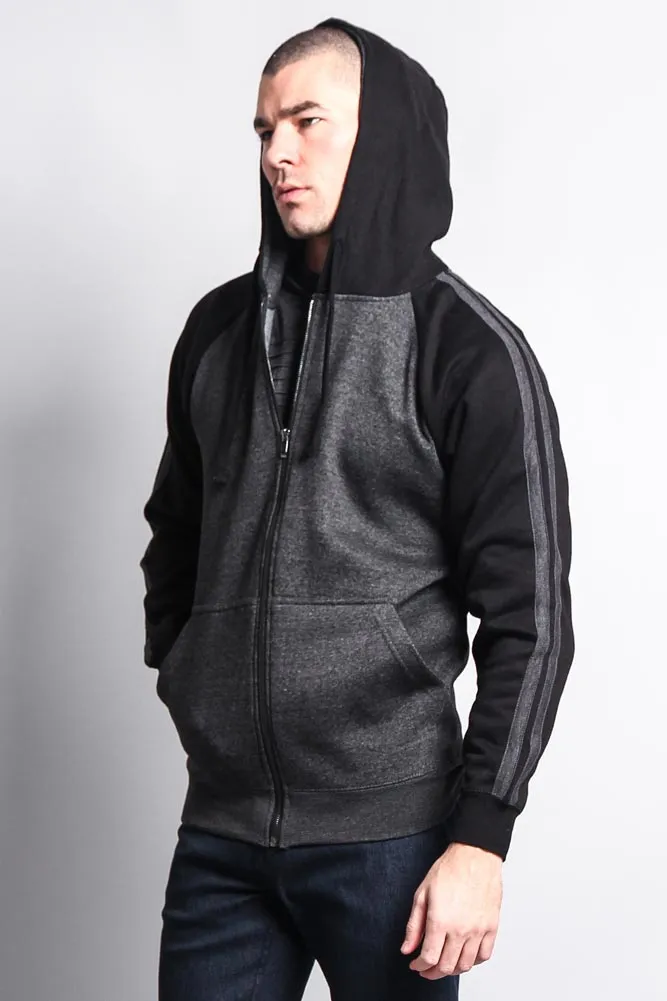 Men's Contrasting Two Striped Zip Up Hoodie