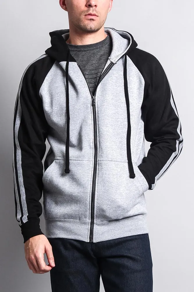 Men's Contrasting Two Striped Zip Up Hoodie