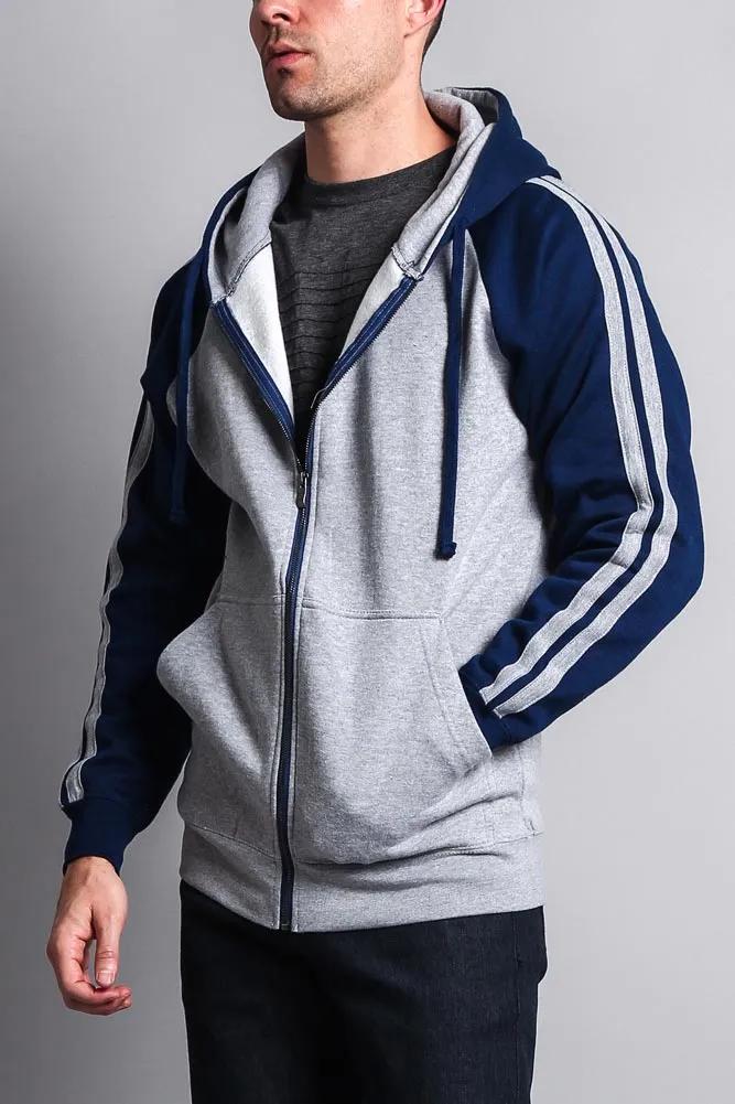 Men's Contrasting Two Striped Zip Up Hoodie