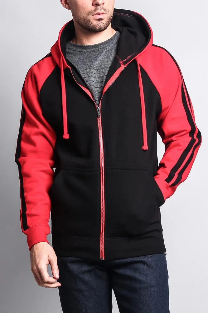 Men's Contrasting Two Striped Zip Up Hoodie