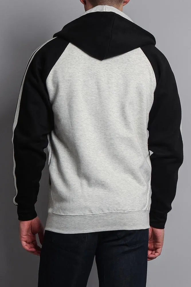 Men's Contrasting Two Striped Zip Up Hoodie