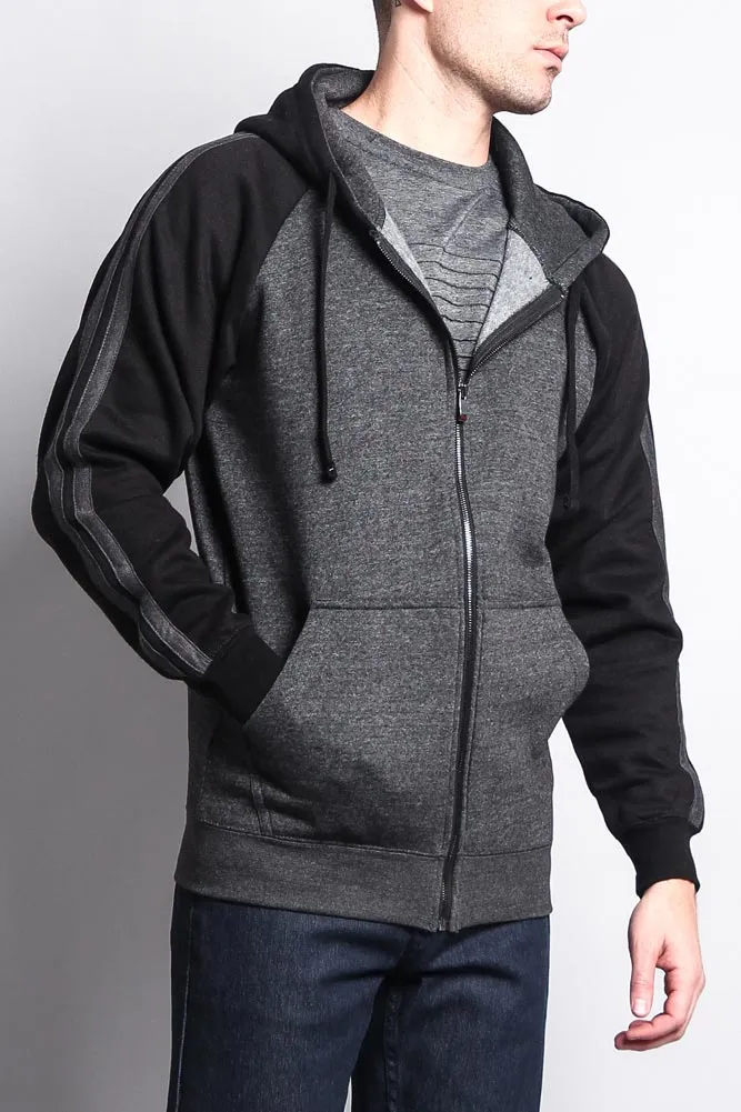 Men's Contrasting Two Striped Zip Up Hoodie