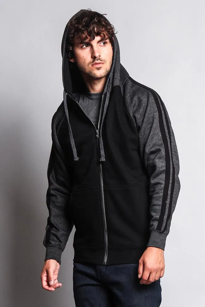 Men's Contrasting Two Striped Zip Up Hoodie