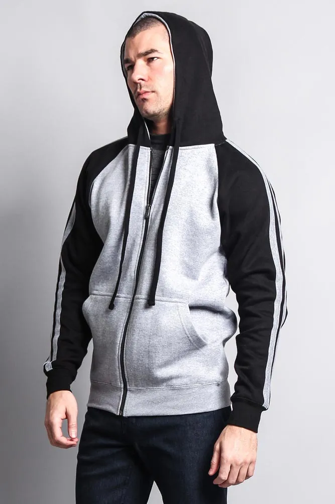 Men's Contrasting Two Striped Zip Up Hoodie