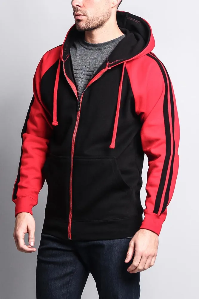 Men's Contrasting Two Striped Zip Up Hoodie