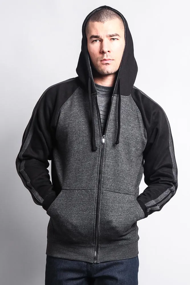 Men's Contrasting Two Striped Zip Up Hoodie