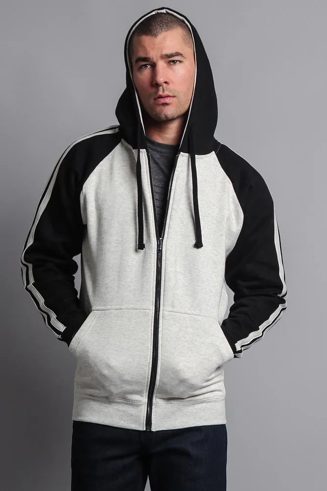 Men's Contrasting Two Striped Zip Up Hoodie