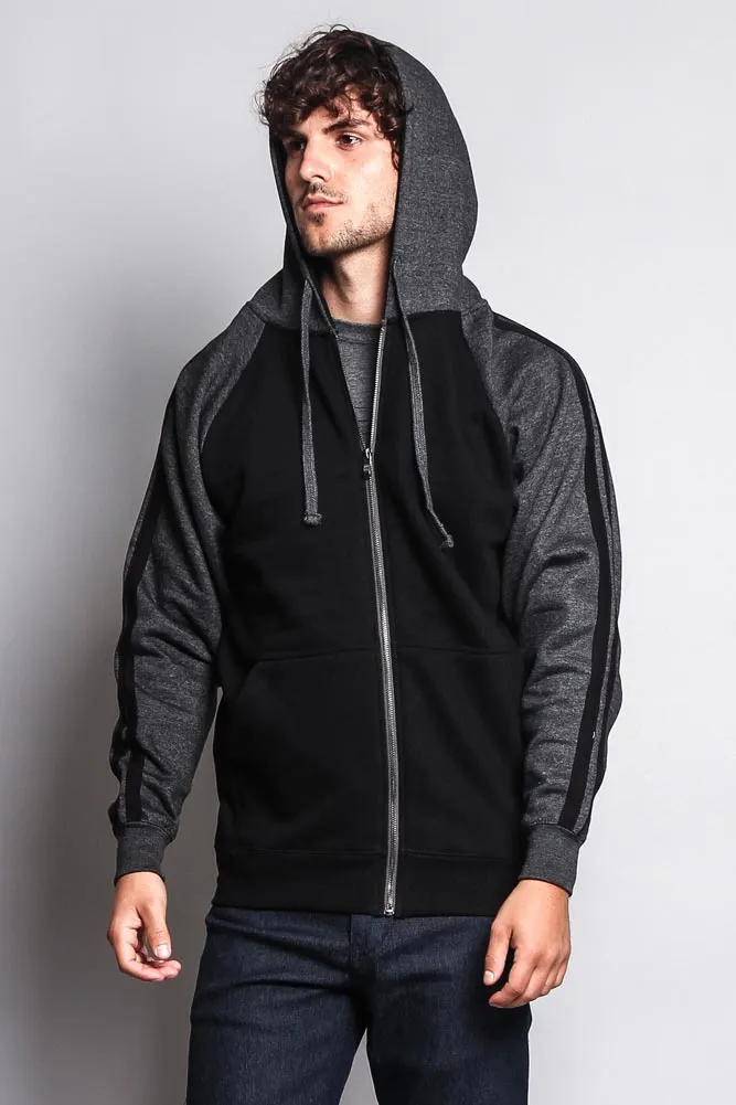 Men's Contrasting Two Striped Zip Up Hoodie