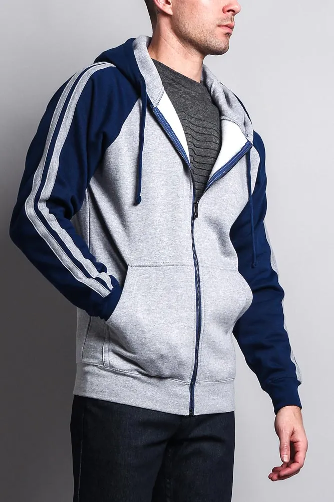 Men's Contrasting Two Striped Zip Up Hoodie