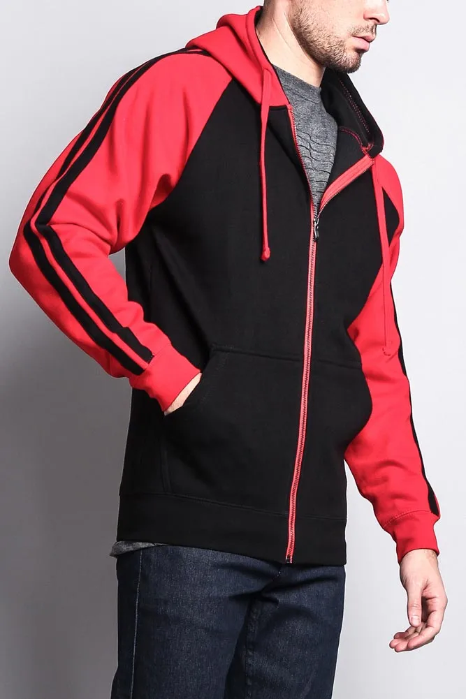 Men's Contrasting Two Striped Zip Up Hoodie