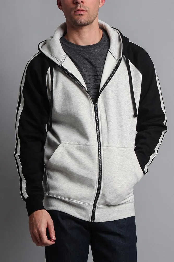 Men's Contrasting Two Striped Zip Up Hoodie