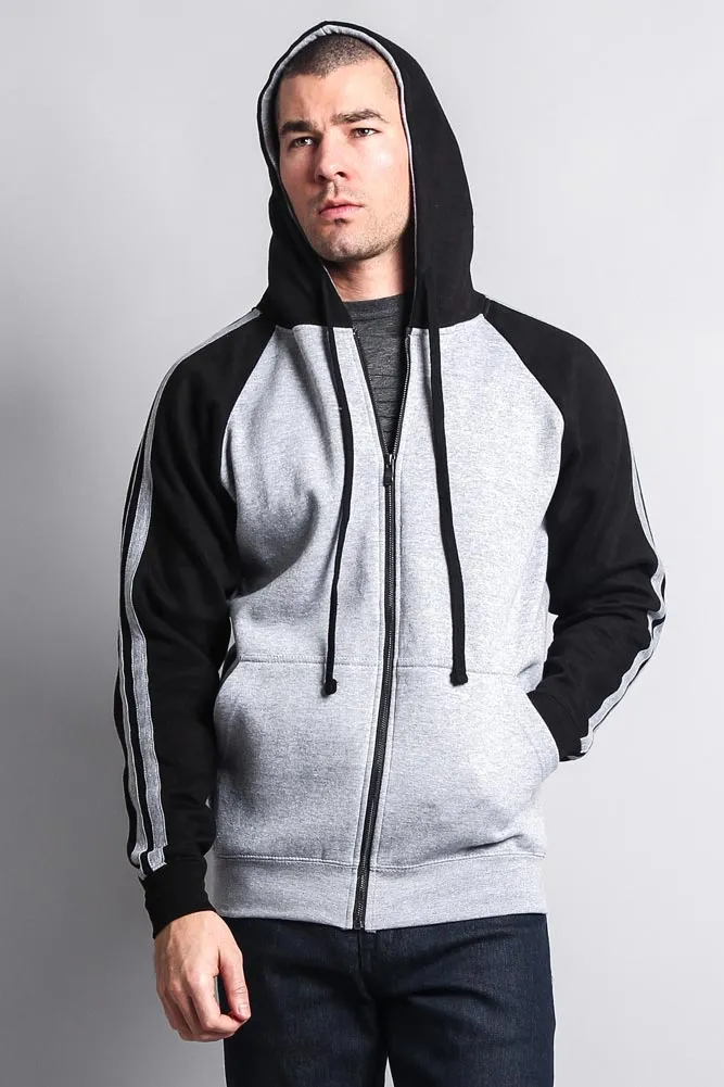 Men's Contrasting Two Striped Zip Up Hoodie