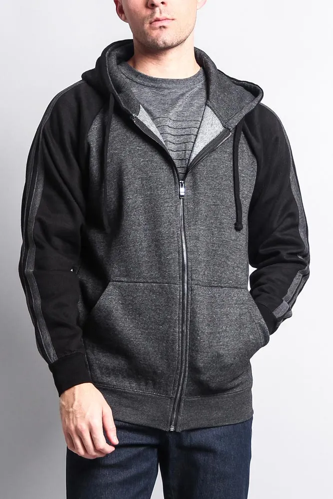 Men's Contrasting Two Striped Zip Up Hoodie