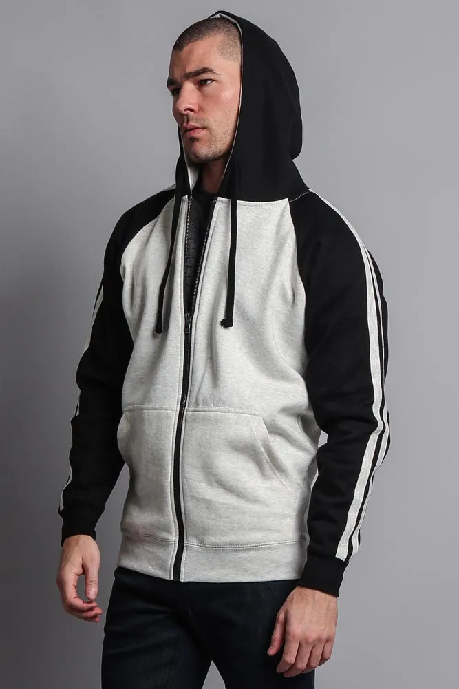 Men's Contrasting Two Striped Zip Up Hoodie