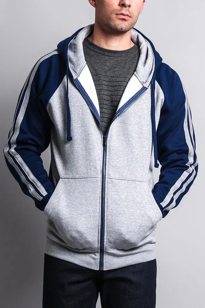 Men's Contrasting Two Striped Zip Up Hoodie