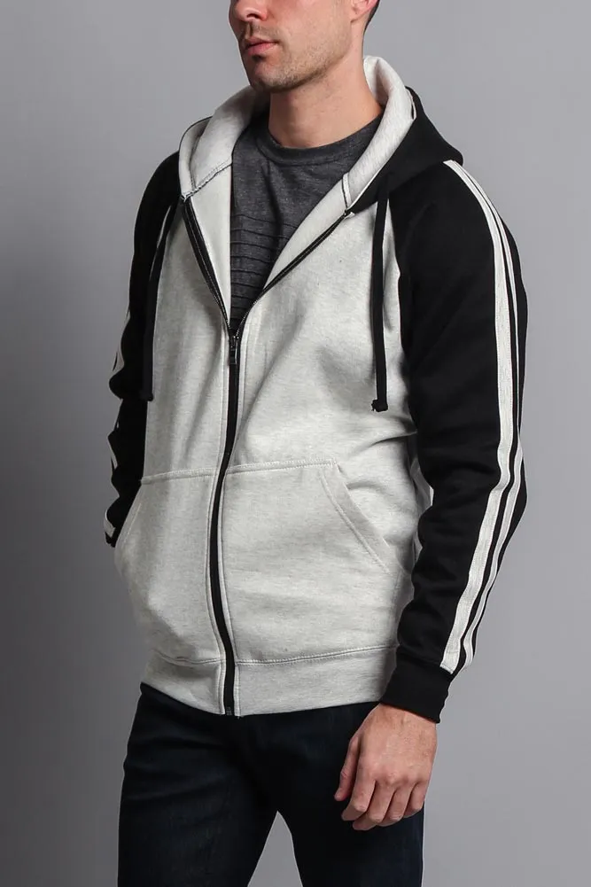 Men's Contrasting Two Striped Zip Up Hoodie