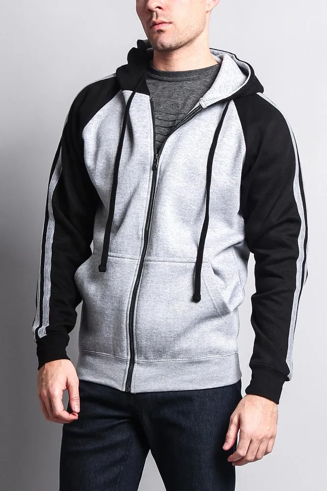 Men's Contrasting Two Striped Zip Up Hoodie